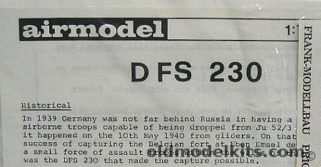 Airmodel 1/72 DFS-230 Troop Glider, 287 plastic model kit
